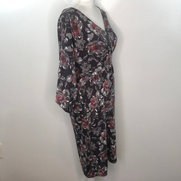 Garnet Hill Gray Red Floral Dress V Neck Small S - Picture 4 of 13